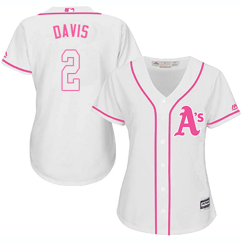 Oakland Athletics #2 Khris Davis White/Pink Fashion Women's Stitched Jersey Womens
