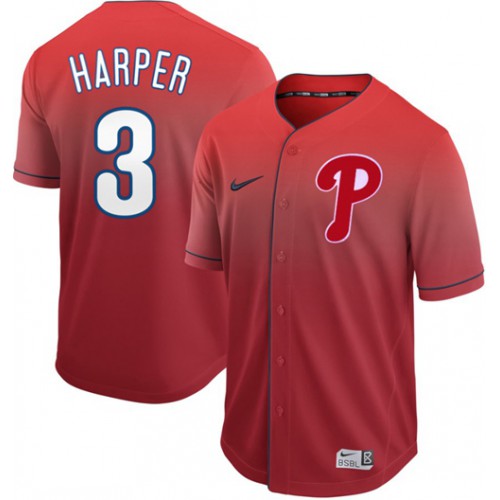 Philadelphia Phillies #3 Bryce Harper Red Fade Authentic Stitched Jersey Men's