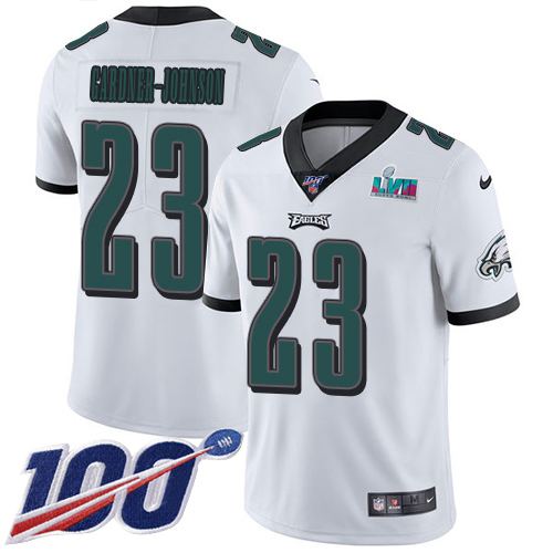 Eagles #23 C.J. Gardner-Johnson White Super Bowl LVII Patch Men's Stitched 100th Season Vapor Untouchable Limited Jersey