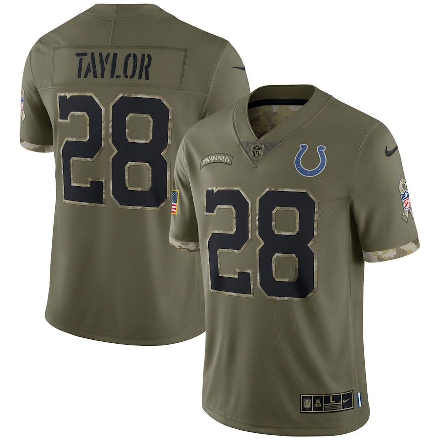 Indianapolis Colts #28 Jonathan Taylor Men's 2022 Salute To Service Limited Jersey - Olive