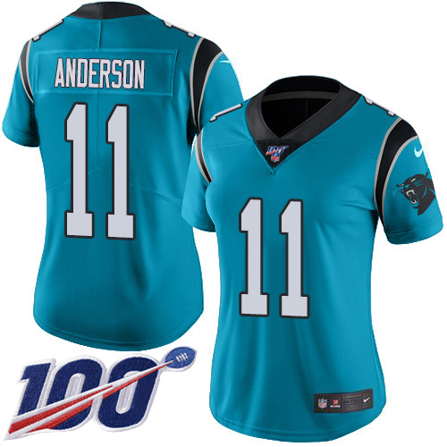Carolina Panthers #11 Robby Anderson Blue Alternate Women's Stitched 100th Season Vapor Untouchable Limited Jersey Womens