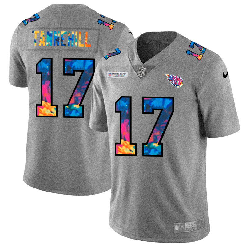 Tennessee Titans #17 Ryan Tannehill Men's Multi-Color 2020 Crucial Catch Jersey Greyheather