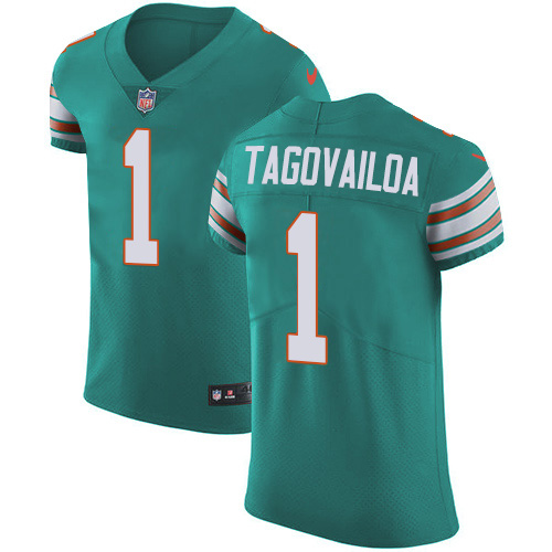 Dolphins #1 Tua Tagovailoa Aqua Green Alternate Men's Stitched New Elite Jersey