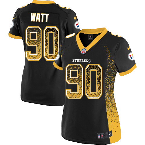 Steelers #90 T. J. Watt Black Team Color Women's Stitched Elite Drift Fashion Jersey