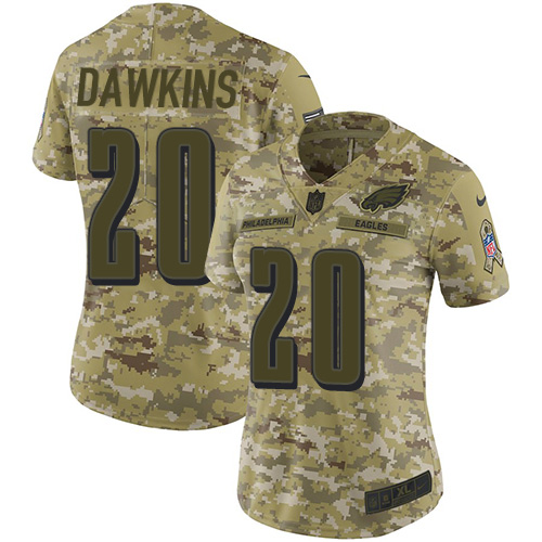 Eagles #20 Brian Dawkins Camo Women's Stitched Limited 2018 Salute To Service Jersey