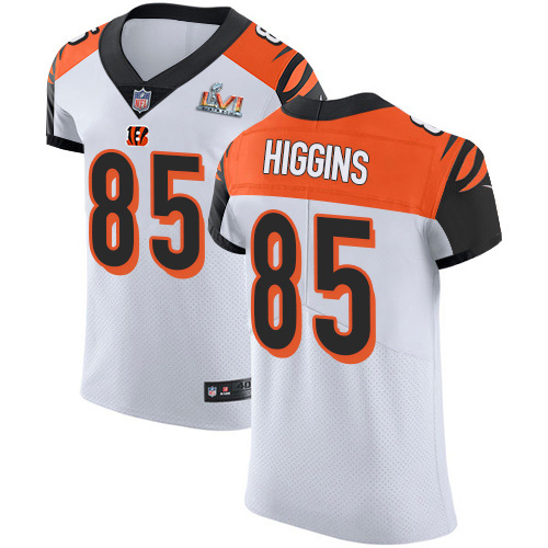 Bengals #85 Tee Higgins White Super Bowl LVI Patch Men's Stitched Vapor Untouchable Elite Jersey