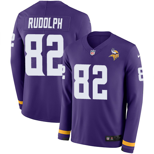 Minnesota Vikings #82 Kyle Rudolph Purple Team Color Men's Stitched Limited Therma Long Sleeve Jersey Men's