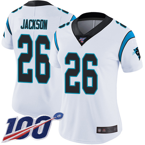 Carolina Panthers #26 Donte Jackson White Women's Stitched 100th Season Vapor Limited Jersey Womens