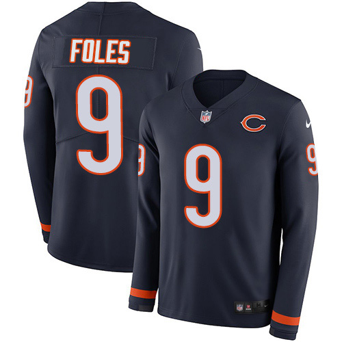 Chicago Bears #9 Nick Foles Navy Blue Team Color Men's Stitched Limited Therma Long Sleeve Jersey Men's