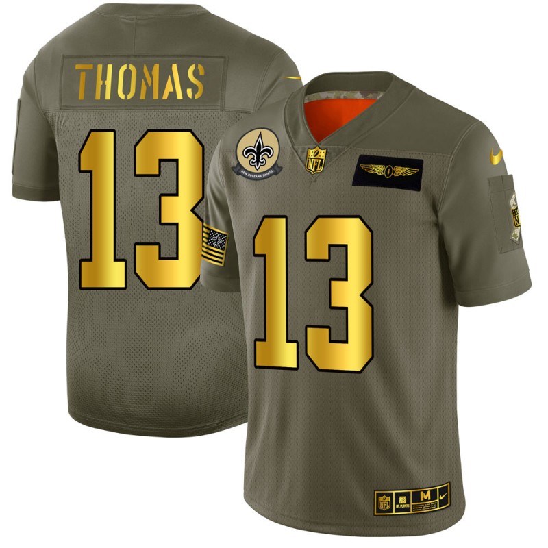 New Orleans Saints #13 Michael Thomas Men's Olive Gold 2019 Salute To Service Limited Jersey