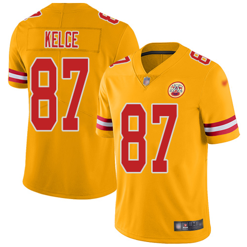 Chiefs #87 Travis Kelce Gold Men's Stitched Limited Inverted Legend Jersey