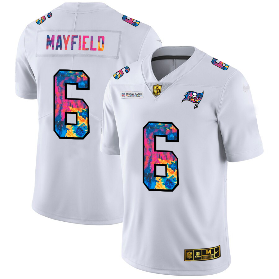 Tampa Bay Buccaneers #6 Baker Mayfield Men's White Multi-Color 2020 Crucial Catch Limited Jersey