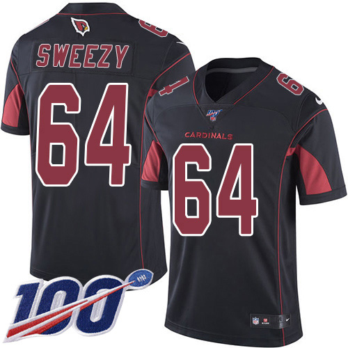 Arizona Cardinals #64 J.R. Sweezy Black Men's Stitched Limited Rush 100th Season Jersey Men's