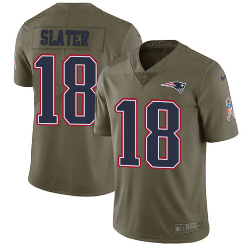 Patriots #18 Matt Slater Olive Men's Stitched Limited 2017 Salute To Service Jersey