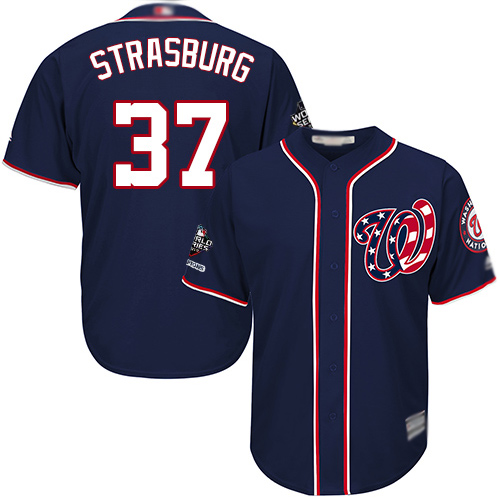 Washington Nationals #37 Stephen Strasburg Navy Blue New Cool Base 2019 World Series Champions Stitched Jersey Men's