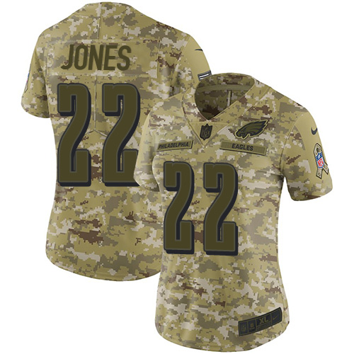 Philadelphia Eagles #22 Sidney Jones Camo Women's Stitched Limited 2018 Salute to Service Jersey Womens