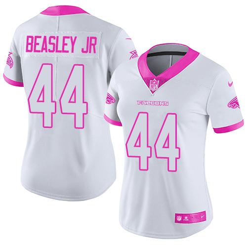Atlanta Falcons #44 Vic Beasley Jr White/Pink Women's Stitched Limited Rush Fashion Jersey Womens