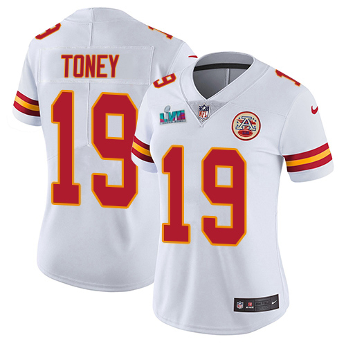 Chiefs #19 Kadarius Toney White Super Bowl LVII Patch Women's Stitched Vapor Untouchable Limited Jersey
