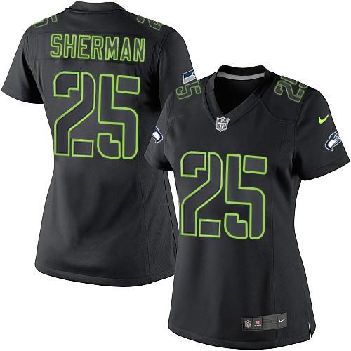 Seattle Seahawks #25 Richard Sherman Black Impact Women's Stitched Limited Jersey Womens