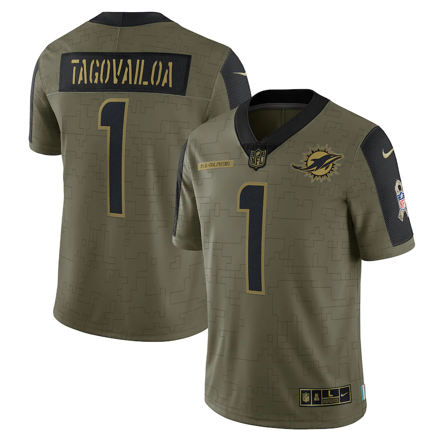 Miami Dolphins #1 Tua Tagovailoa Olive 2021 Salute To Service Limited Player Jersey
