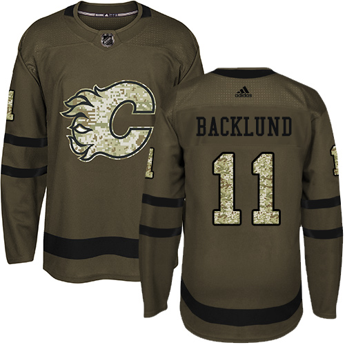 Adidas Calgary Flames #11 Mikael Backlund Green Salute to Service Stitched Youth Jersey Youth
