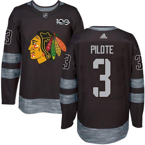 Adidas Chicago Blackhawks #3 Pierre Pilote Black 1917-2017 100th Anniversary Stitched Jersey Men's