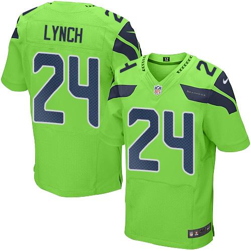 Seattle Seahawks #24 Marshawn Lynch Green Men's Stitched Elite Rush Jersey Men's