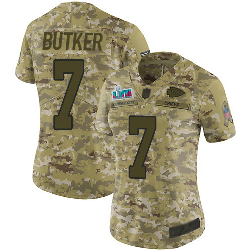Chiefs #7 Harrison Butker Camo Super Bowl LVII Patch Women's Stitched Limited 2018 Salute To Service Jersey