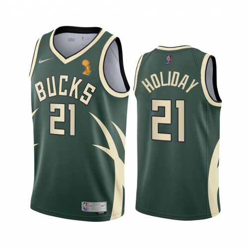 Milwaukee Bucks #21 Jrue Holiday Youth 2021 Finals Champions Swingman Earned Edition Jersey Green Youth
