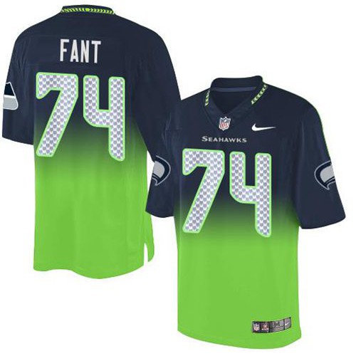 Seattle Seahawks #74 George Fant Steel Blue/Green Men's Stitched Elite Fadeaway Fashion Jersey Men's
