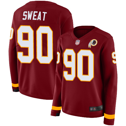 Washington Commanders #90 Montez Sweat Burgundy Red Team Color Women's Stitched Limited Therma Long Sleeve Jersey Womens