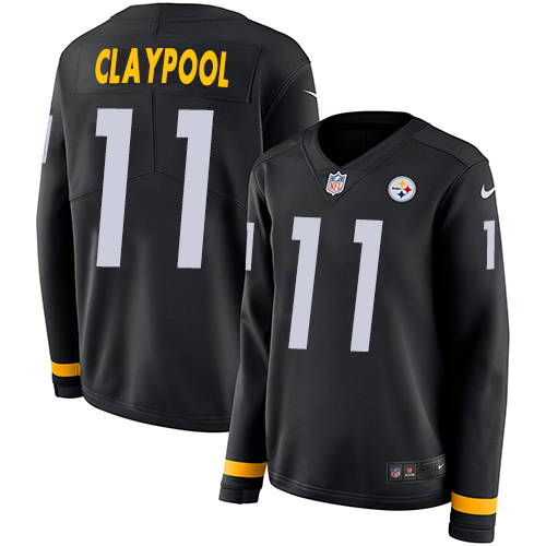 Pittsburgh Steelers #11 Chase Claypool Black Team Color Women's Stitched Limited Therma Long Sleeve Jersey Womens