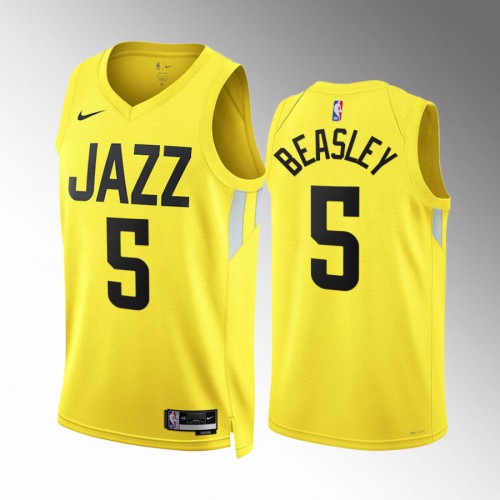 Utah Utah Jazz #5 Malik Beasley Mens Yellow 2022-23 Icon Edition Jersey Mens