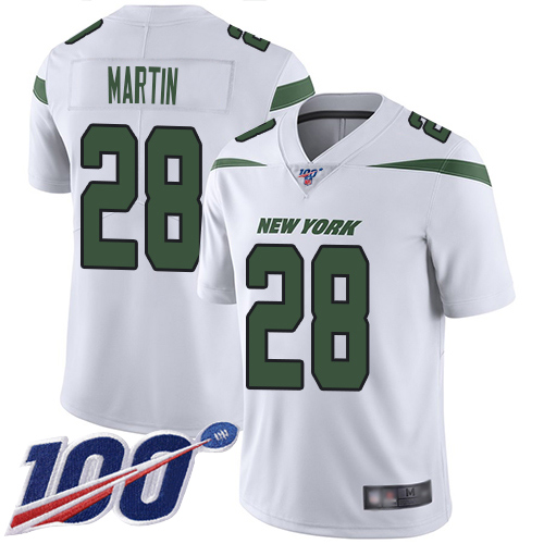 Jets #28 Curtis Martin White Men's Stitched 100th Season Vapor Limited Jersey