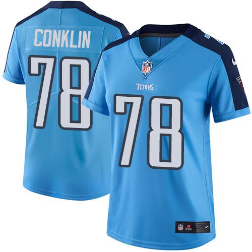 Tennessee Titans #78 Jack Conklin Light Blue Women's Stitched Limited Rush Jersey Womens