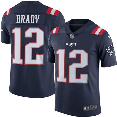 Patriots #12 Tom Brady Navy Blue Youth Stitched Limited Rush Jersey