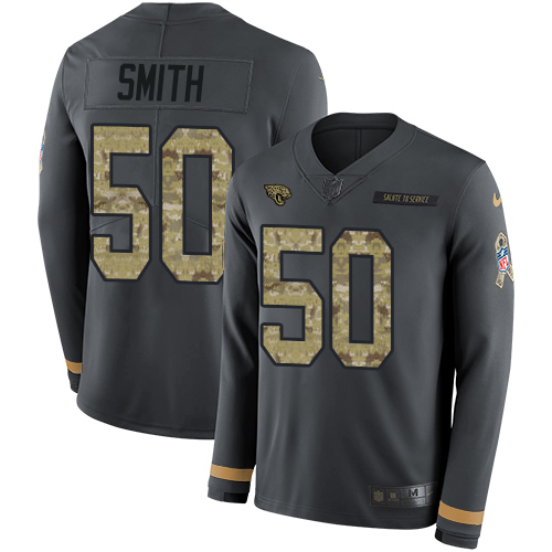 Jacksonville Jaguars #50 Telvin Smith Anthracite Salute to Service Men's Stitched Limited Therma Long Sleeve Jersey Men's