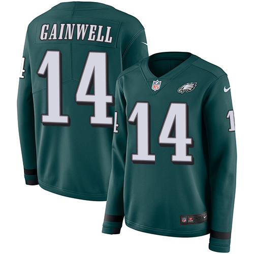Eagles #14 Kenneth Gainwell Green Team Color Women's Stitched Limited Therma Long Sleeve Jersey