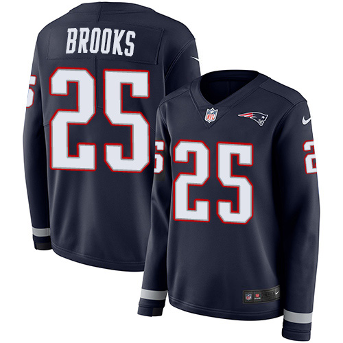 New England Patriots #25 Terrence Brooks Navy Blue Team Color Women's Stitched Limited Therma Long Sleeve Jersey Womens