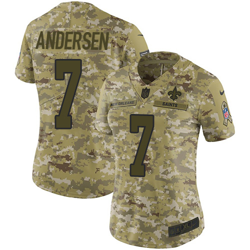 New Orleans Saints #7 Morten Andersen Camo Women's Stitched Limited 2018 Salute to Service Jersey Womens