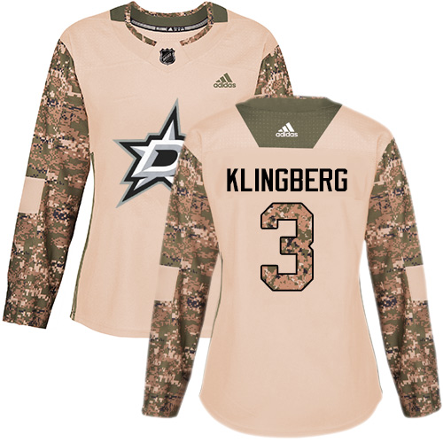 Adidas Dallas Stars #3 John Klingberg Camo Authentic 2017 Veterans Day Women's Stitched Jersey Womens