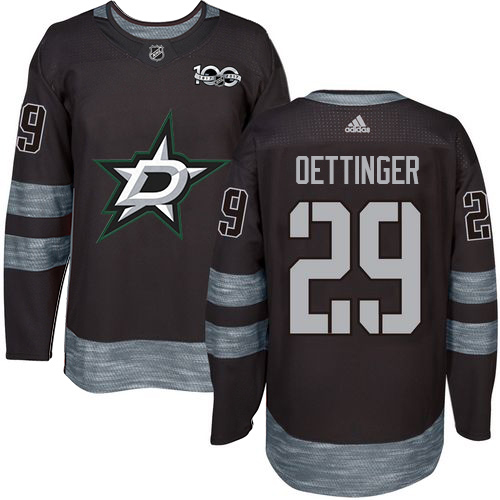 Adidas Dallas Stars #29 Jake Oettinger Black 1917-2017 100th Anniversary Stitched Jersey Men's