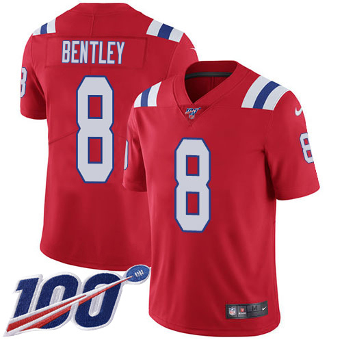 Patriots #8 Ja'Whaun Bentley Red Alternate Youth Stitched 100th Season Vapor Limited Jersey
