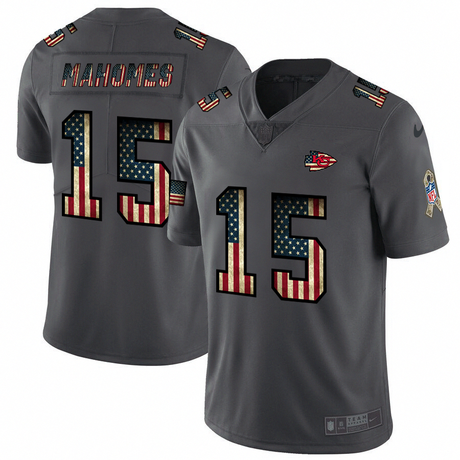 Kansas City Chiefs #15 Patrick Mahomes 2018 Salute To Service Retro USA Flag Limited Jersey