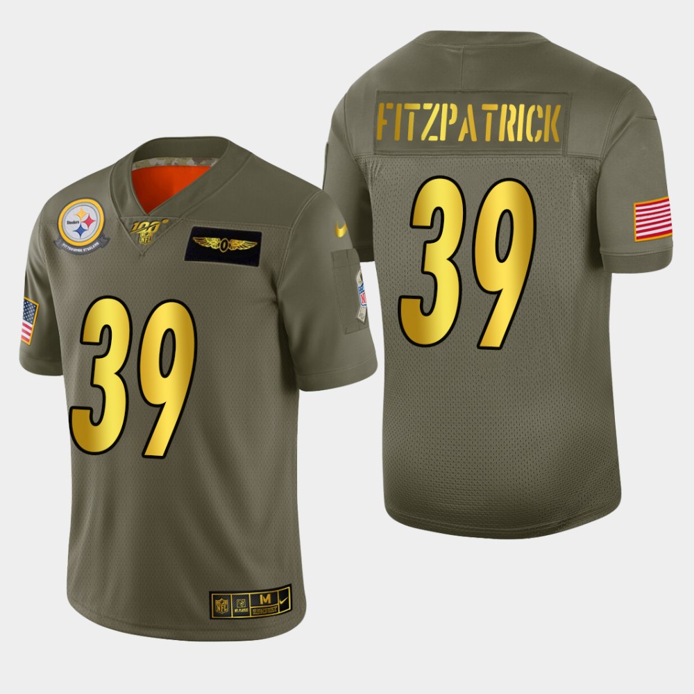 Steelers #39 Minkah Fitzpatrick Men's Olive Gold 2019 Salute To Service 100 Limited Jersey