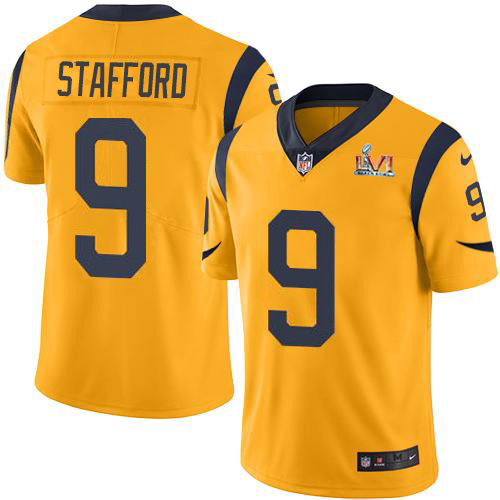 Rams #9 Matthew Stafford Gold Super Bowl LVI Patch Youth Stitched Limited Rush Jersey