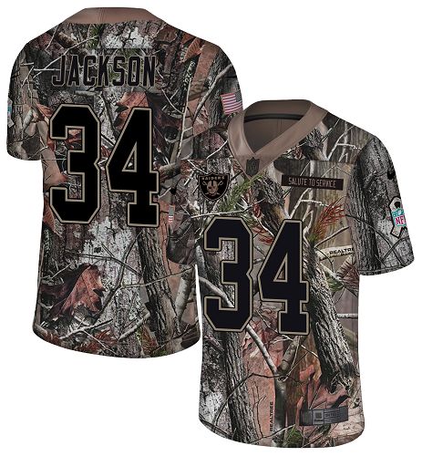 Raiders #34 Bo Jackson Camo Youth Stitched Limited Rush Realtree Jersey