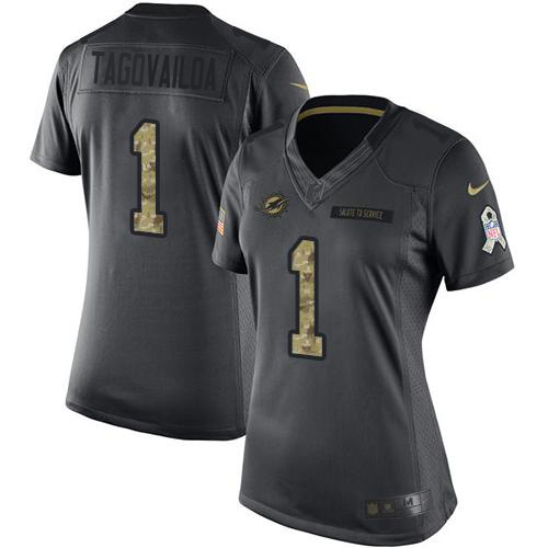 Dolphins #1 Tua Tagovailoa Black Women's Stitched Limited 2016 Salute To Service Jersey