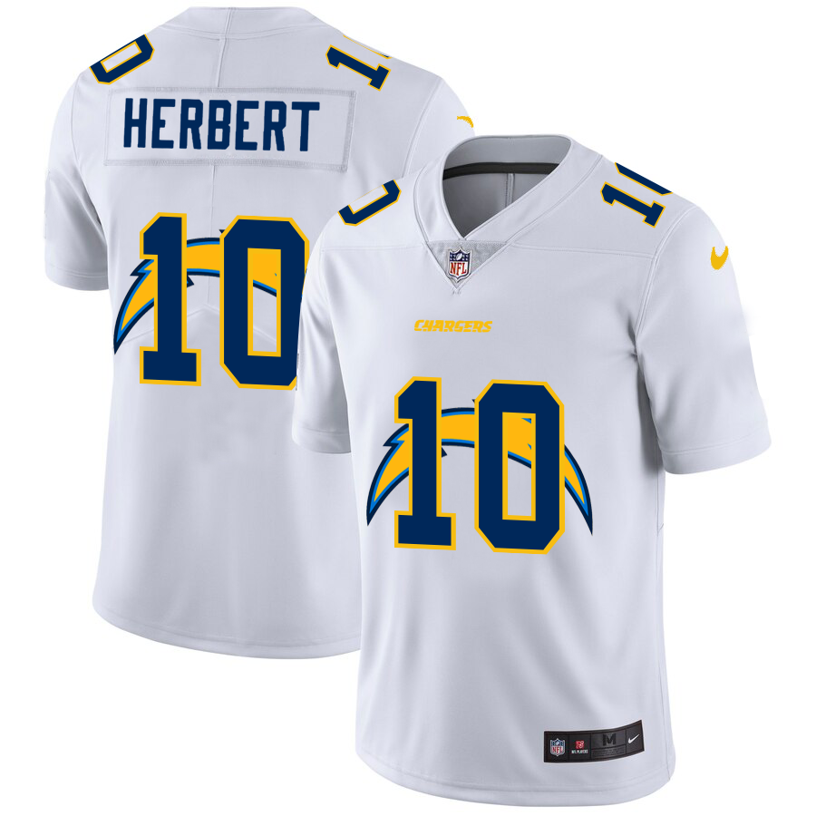 Los Angeles Chargers #10 Justin Herbert White Men's Team Logo Dual Overlap Limited Jersey