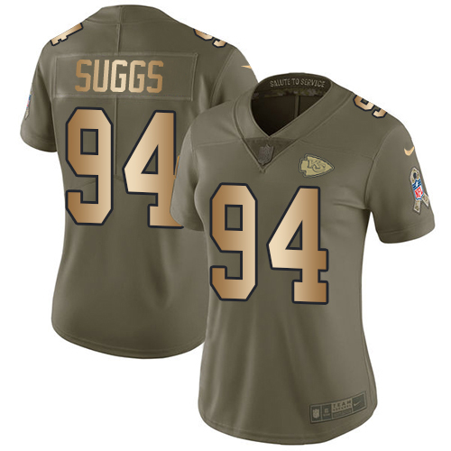 Kansas City Chiefs #94 Terrell Suggs Olive/Gold Women's Stitched Limited 2017 Salute To Service Jersey Womens
